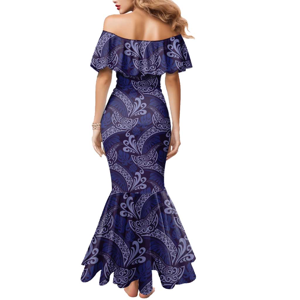 Deep Blue Monstera Family Matching Mermaid Dress and Hawaiian Shirt Polynesian Tribal Pattern LT01 - Polynesian Pride