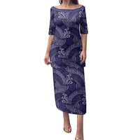 Deep Blue Monstera Family Matching Puletasi and Hawaiian Shirt Polynesian Tribal Pattern - Polynesian Pride