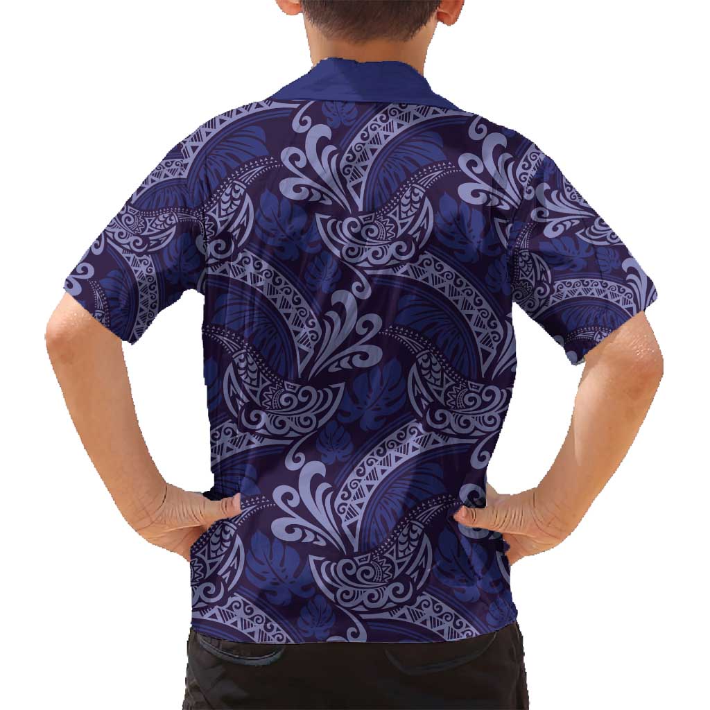 Deep Blue Monstera Family Matching Summer Maxi Dress and Hawaiian Shirt Polynesian Tribal Pattern - Polynesian Pride