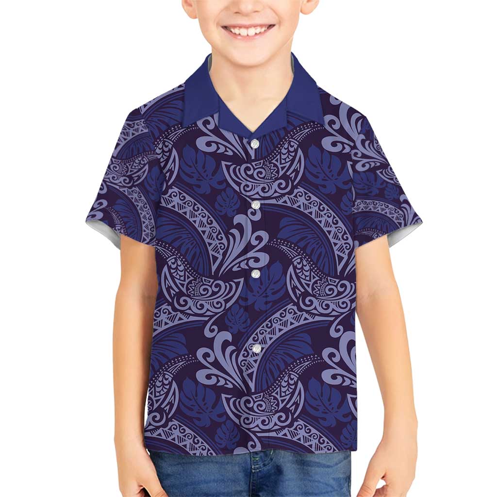 Deep Blue Monstera Family Matching Summer Maxi Dress and Hawaiian Shirt Polynesian Tribal Pattern - Polynesian Pride