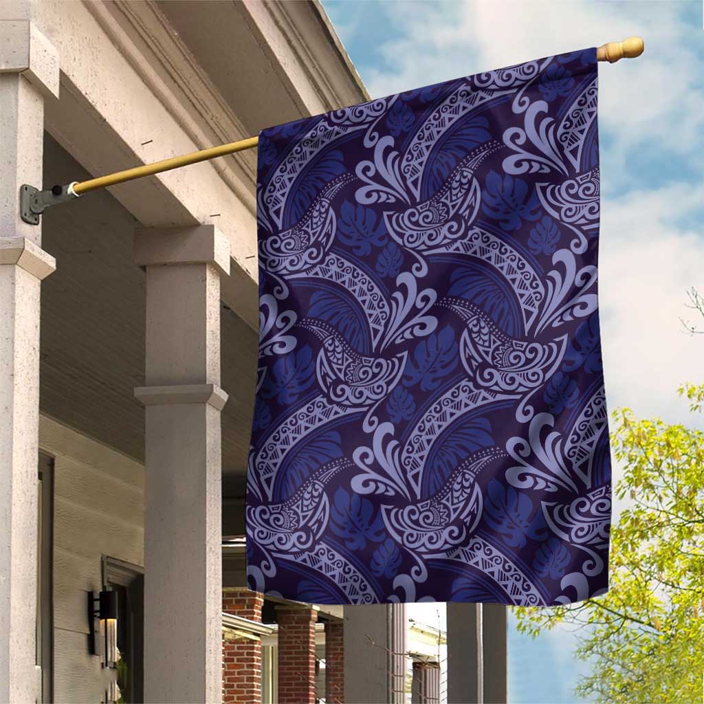 Deep Blue Monstera Garden Flag Polynesian Tribal Pattern LT01 House Flag Blue - Polynesian Pride