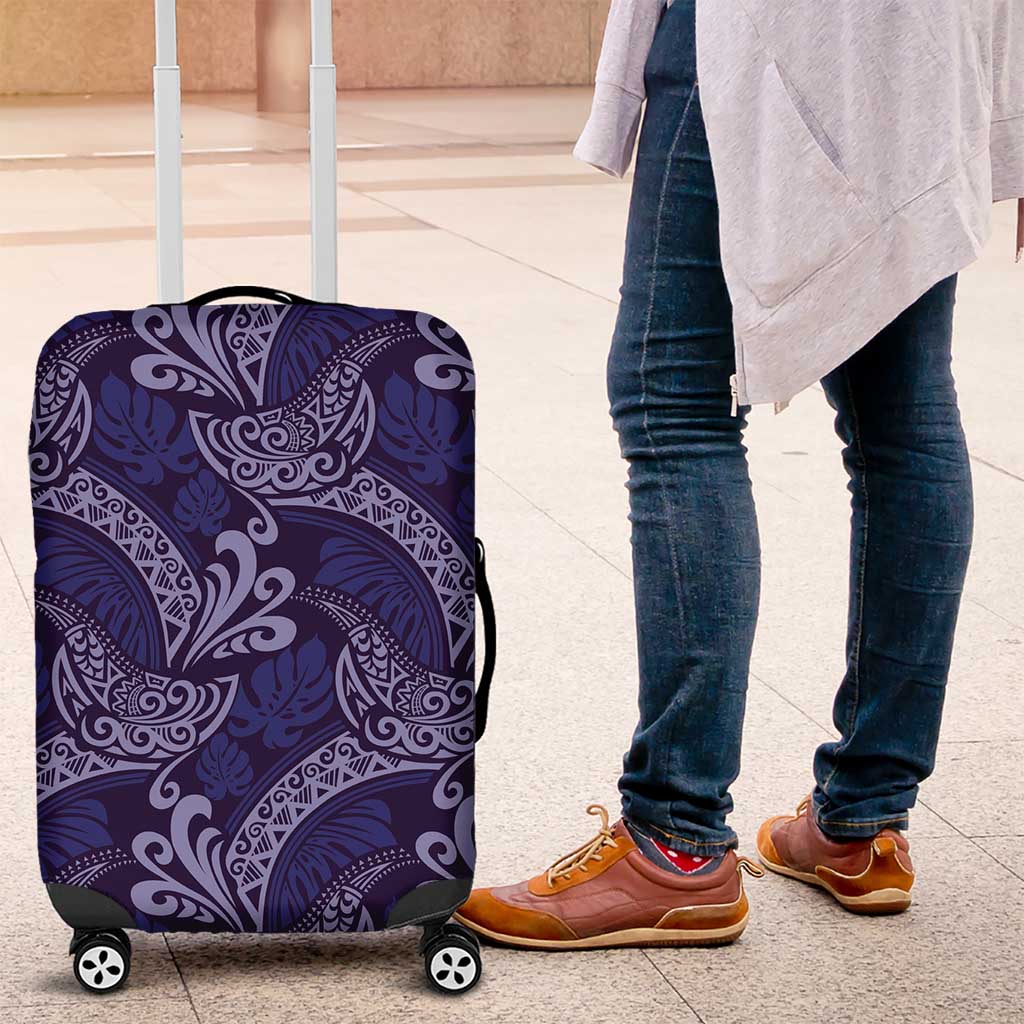 Deep Blue Monstera Luggage Cover Polynesian Tribal Pattern LT01 Blue - Polynesian Pride