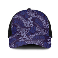Deep Blue Monstera Mesh Trucker Cap Polynesian Tribal Pattern - Polynesian Pride