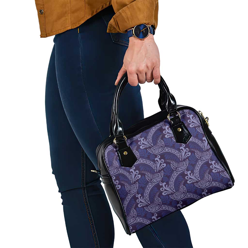 Deep Blue Monstera Shoulder Handbag Polynesian Tribal Pattern - Polynesian Pride