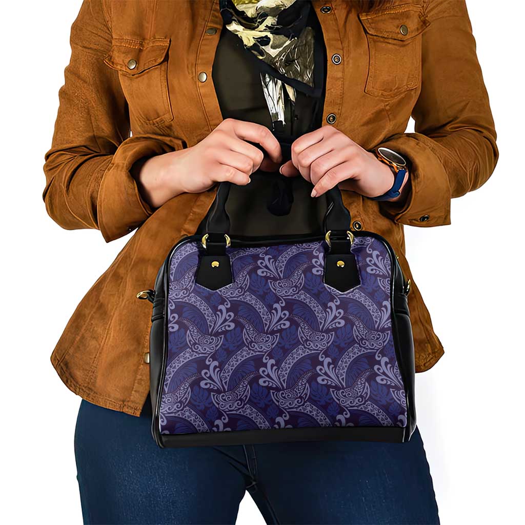 Deep Blue Monstera Shoulder Handbag Polynesian Tribal Pattern - Polynesian Pride