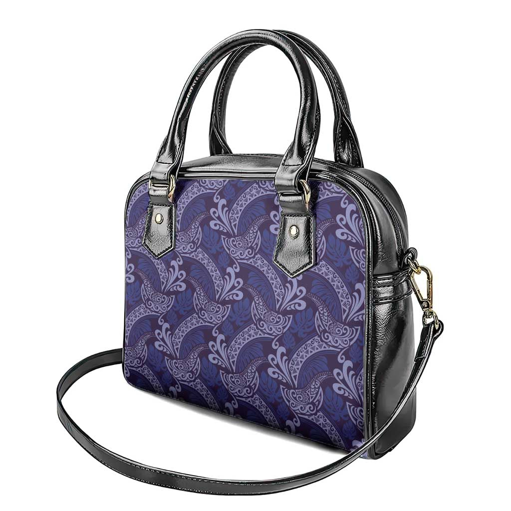 Deep Blue Monstera Shoulder Handbag Polynesian Tribal Pattern - Polynesian Pride