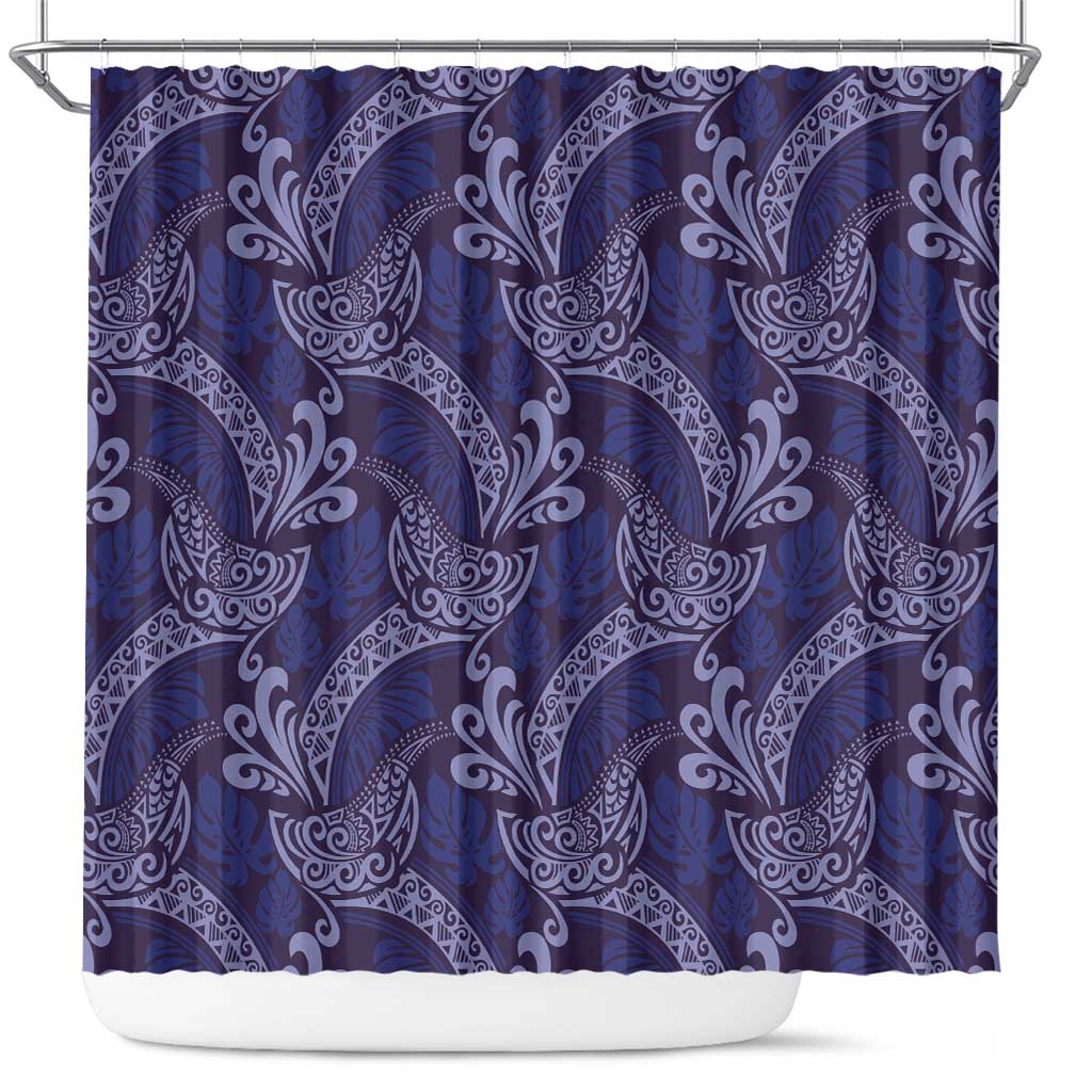 Deep Blue Monstera Shower Curtain Polynesian Tribal Pattern LT01 Blue - Polynesian Pride