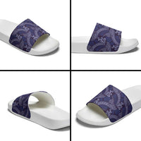 Deep Blue Monstera Slide Sandals Polynesian Tribal Pattern - Polynesian Pride