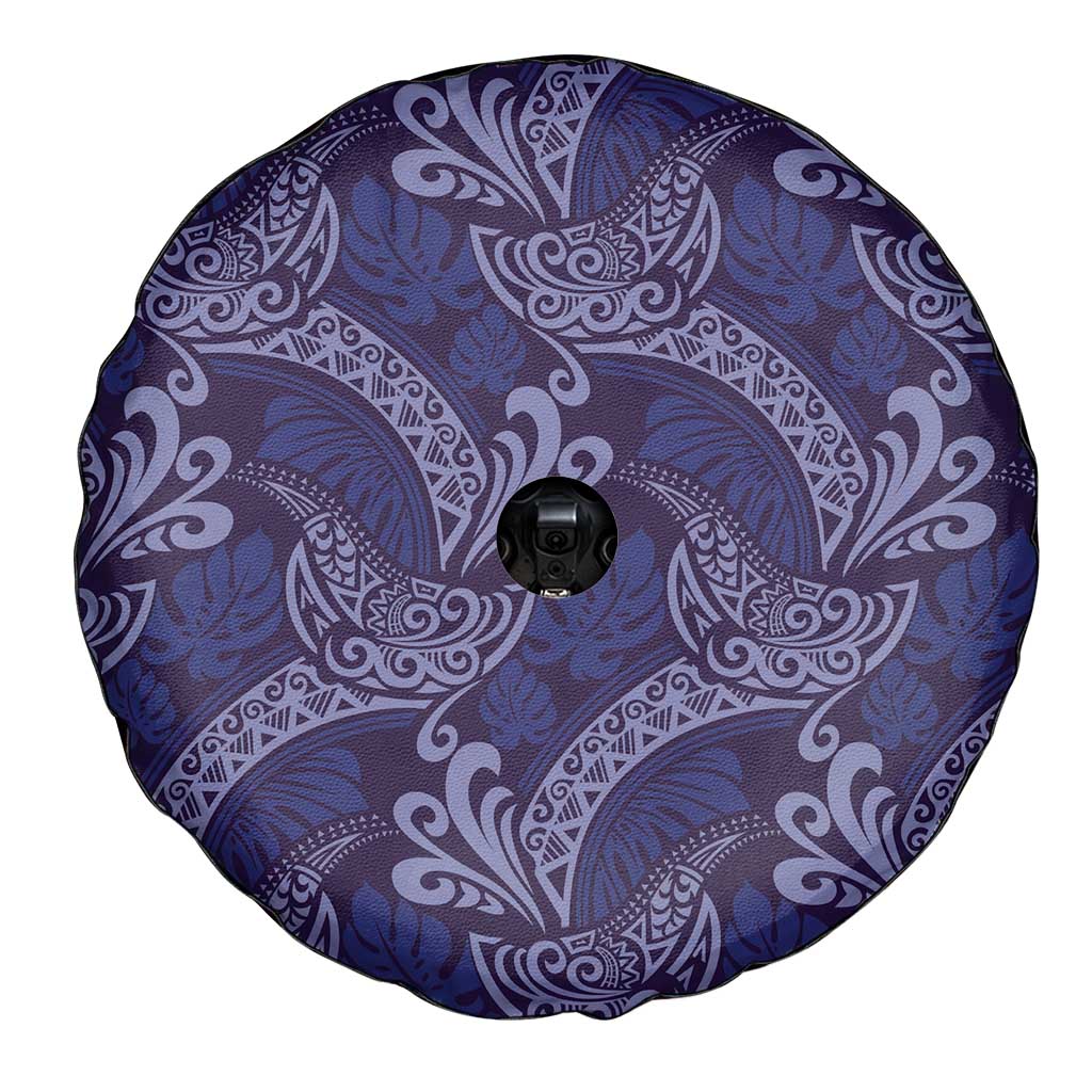 Deep Blue Monstera Spare Tire Cover Polynesian Tribal Pattern - Polynesian Pride