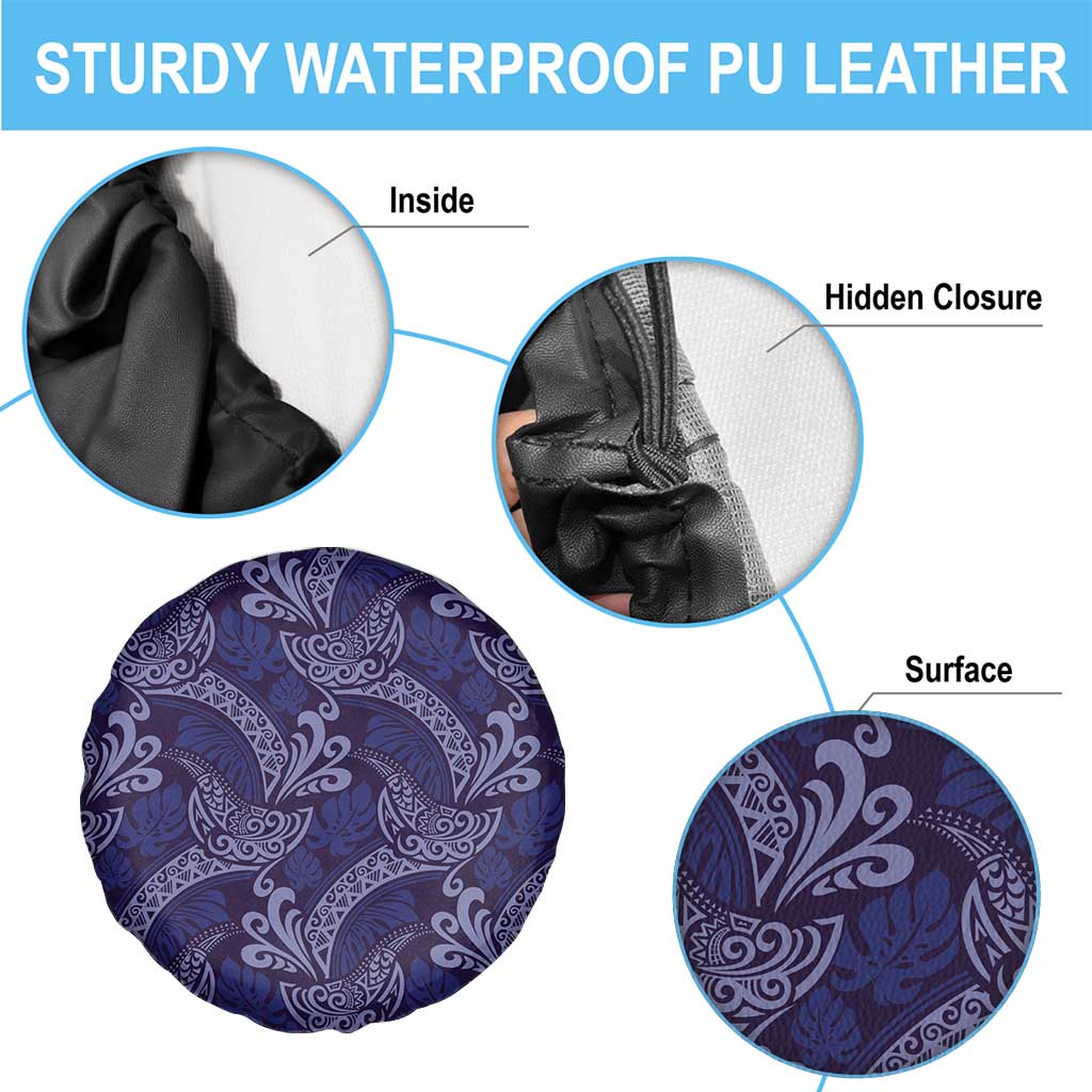 Deep Blue Monstera Spare Tire Cover Polynesian Tribal Pattern - Polynesian Pride