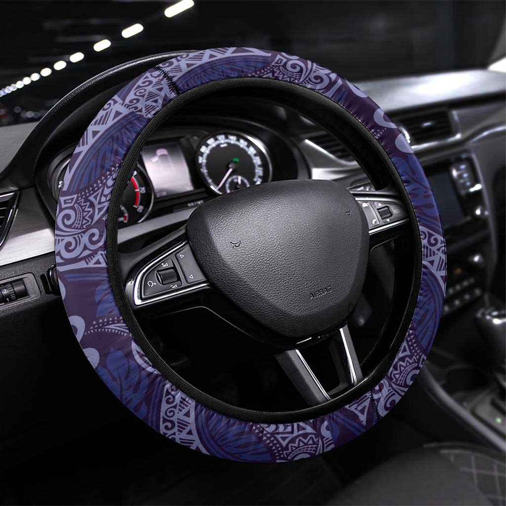 Deep Blue Monstera Steering Wheel Cover Polynesian Tribal Pattern LT01 Universal Fit Blue - Polynesian Pride