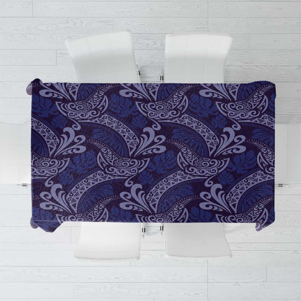 Deep Blue Monstera Tablecloth Polynesian Tribal Pattern LT01 Blue - Polynesian Pride