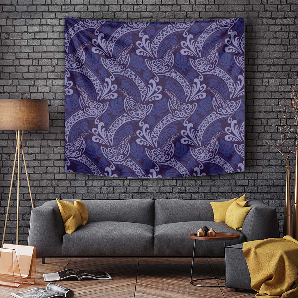 Deep Blue Monstera Tapestry Polynesian Tribal Pattern LT01 Blue - Polynesian Pride
