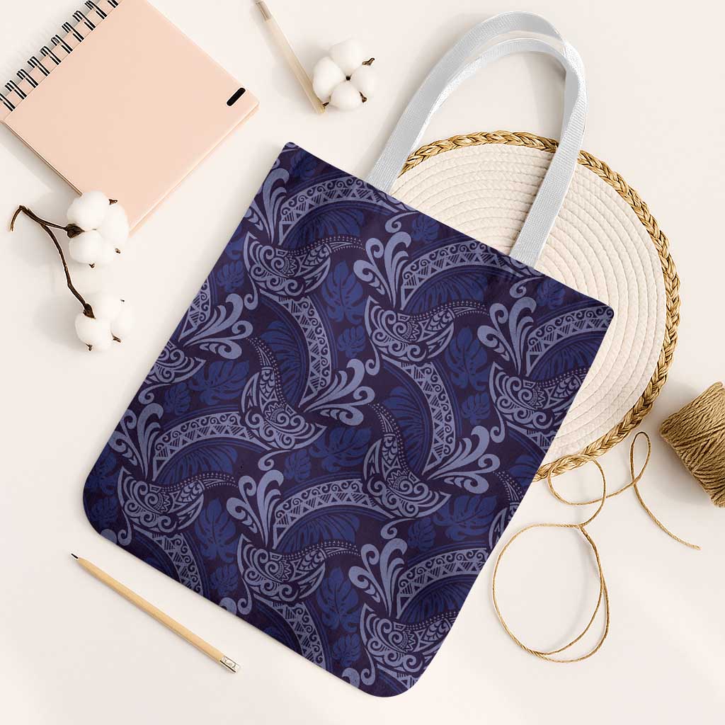 Deep Blue Monstera Tote Bag Polynesian Tribal Pattern - Polynesian Pride
