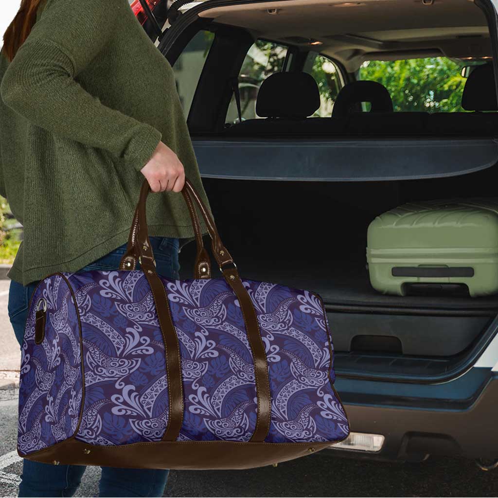 Deep Blue Monstera Travel Bag Polynesian Tribal Pattern - Polynesian Pride