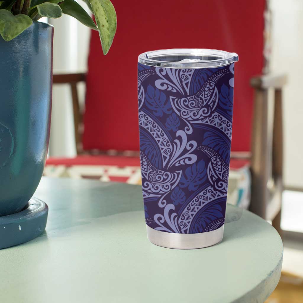 Deep Blue Monstera Tumbler Cup Polynesian Tribal Pattern - Polynesian Pride