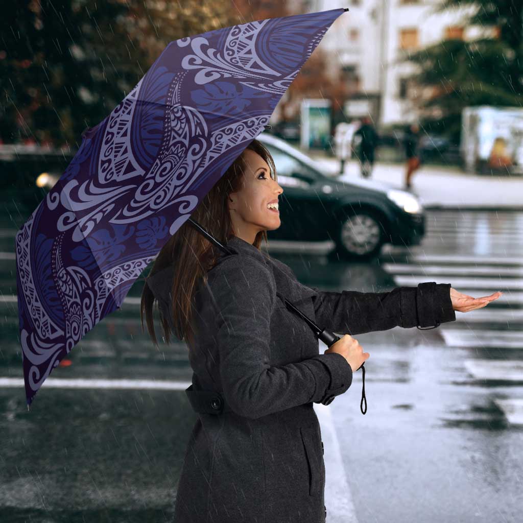 Deep Blue Monstera Umbrella Polynesian Tribal Pattern - Polynesian Pride