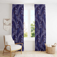 Deep Blue Monstera Window Curtain Polynesian Tribal Pattern - Polynesian Pride