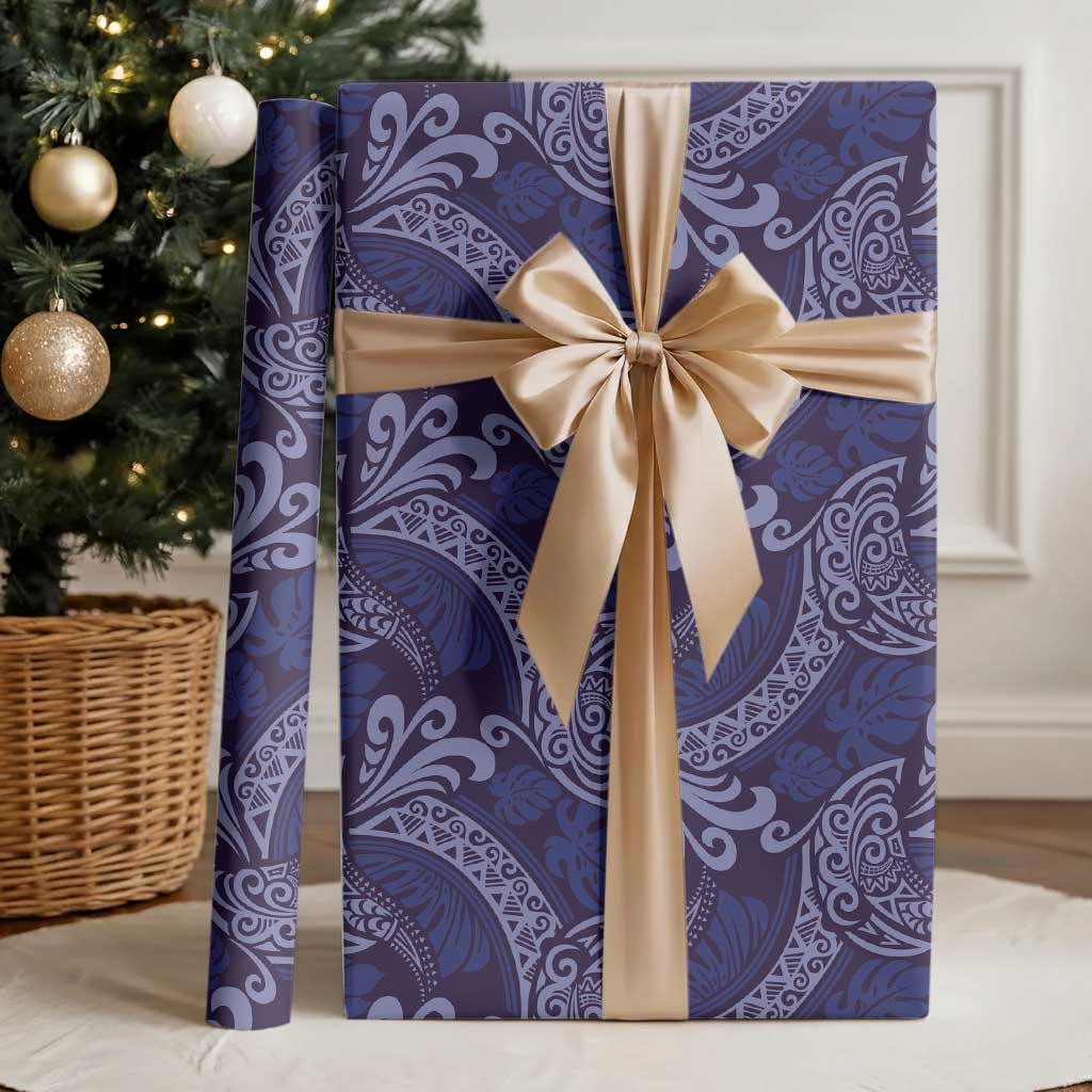 Deep Blue Monstera Wrapping Paper Polynesian Tribal Pattern - Polynesian Pride