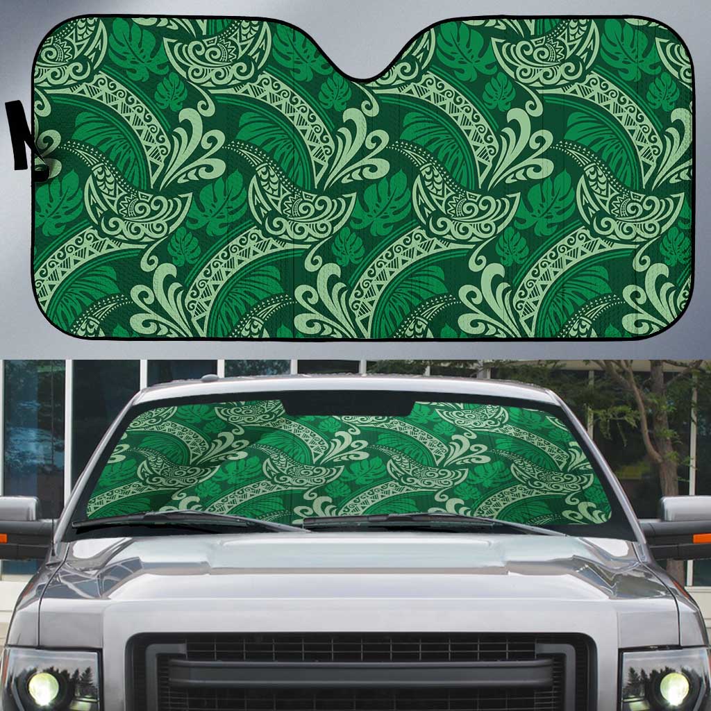 Forest Green Monstera Auto Sun Shade Polynesian Tribal Pattern LT01 Green - Polynesian Pride