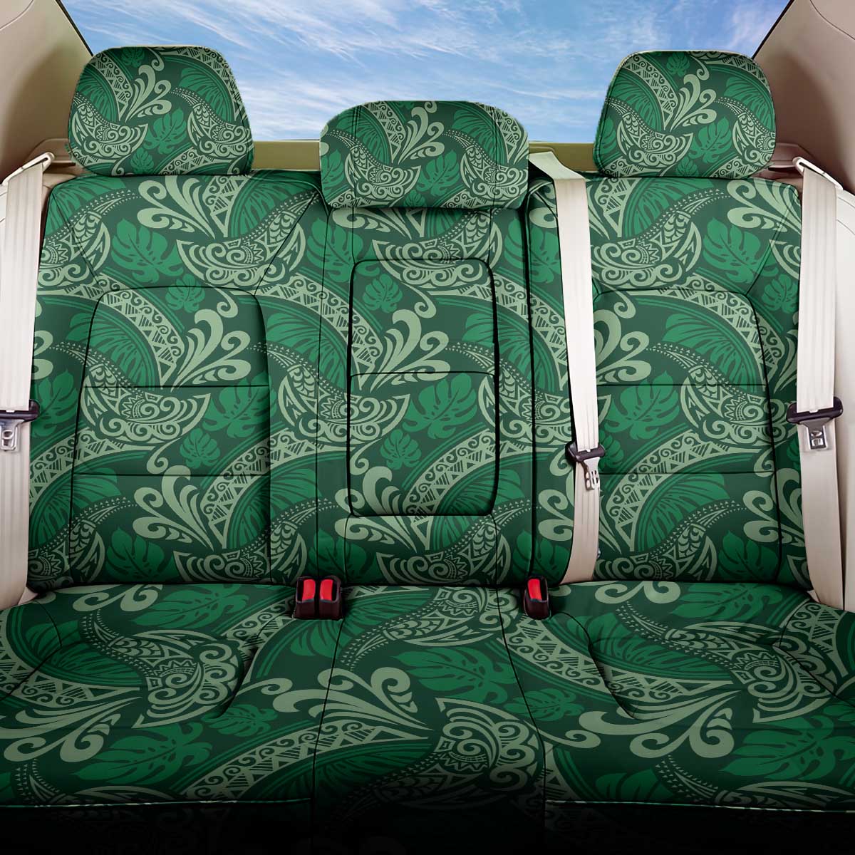Forest Green Monstera Back Car Seat Cover Polynesian Tribal Pattern LT01 One Size Green - Polynesian Pride