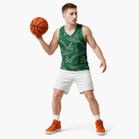 Forest Green Monstera Basketball Jersey Polynesian Tribal Pattern - Polynesian Pride