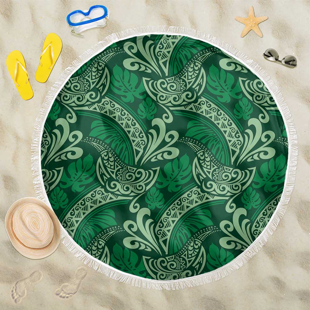 Forest Green Monstera Beach Blanket Polynesian Tribal Pattern LT01 One Size 150cm Green - Polynesian Pride