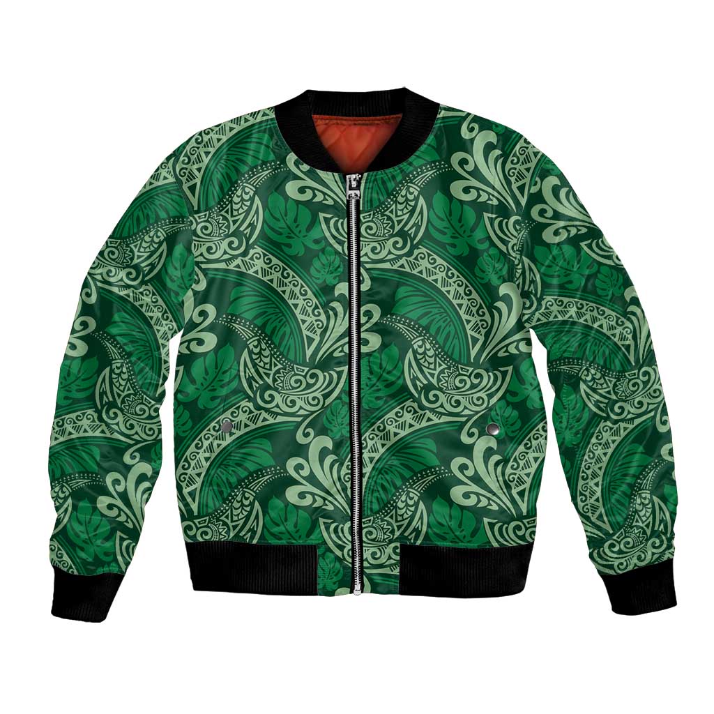 Forest Green Monstera Bomber Jacket Polynesian Tribal Pattern LT01 Unisex Green - Polynesian Pride