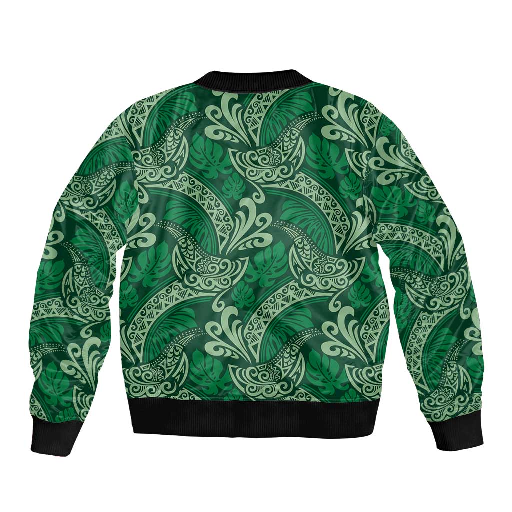 Forest Green Monstera Bomber Jacket Polynesian Tribal Pattern LT01 - Polynesian Pride