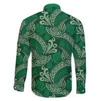 Forest Green Monstera Family Matching Long Sleeve Bodycon Dress and Hawaiian Shirt Polynesian Tribal Pattern - Polynesian Pride