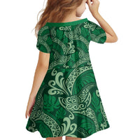 Forest Green Monstera Family Matching Short Sleeve Bodycon Dress and Hawaiian Shirt Polynesian Tribal Pattern - Polynesian Pride