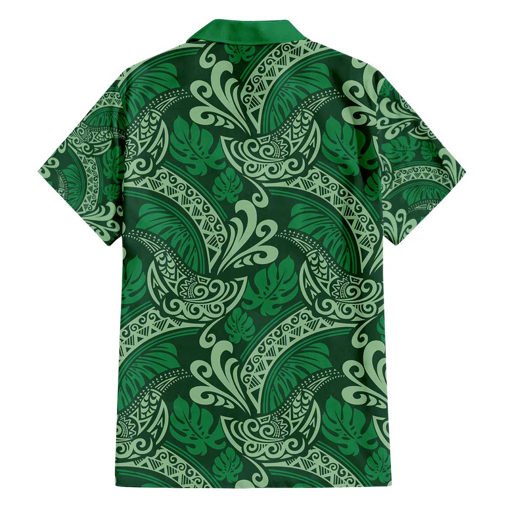 Forest Green Monstera Family Matching Summer Maxi Dress and Hawaiian Shirt Polynesian Tribal Pattern - Polynesian Pride