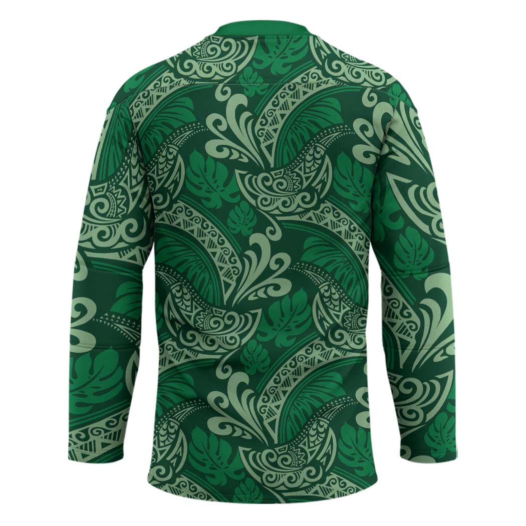 Forest Green Monstera Hockey Jersey Polynesian Tribal Pattern - Polynesian Pride