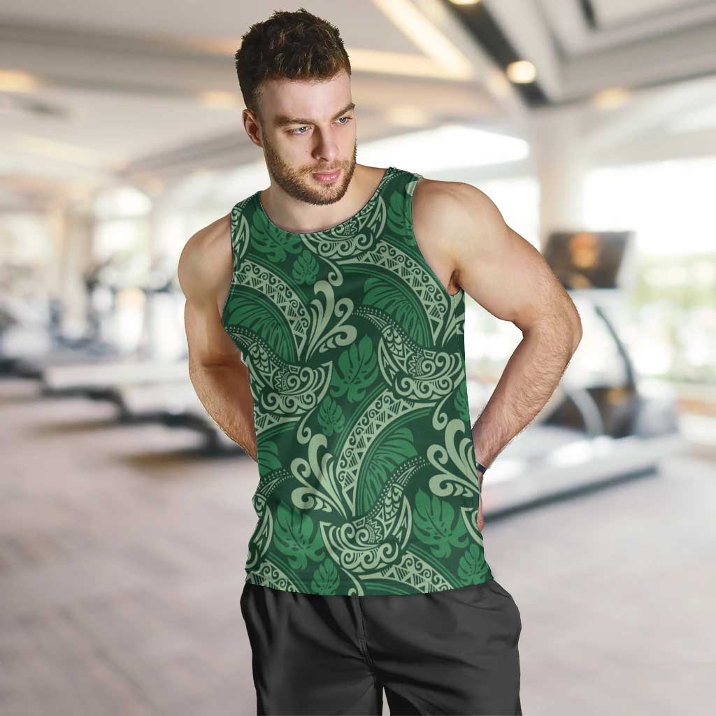 Forest Green Monstera Men Tank Top Polynesian Tribal Pattern LT01 Green - Polynesian Pride