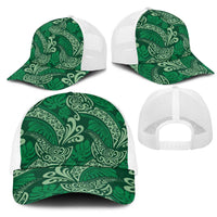 Forest Green Monstera Mesh Trucker Cap Polynesian Tribal Pattern - Polynesian Pride