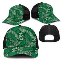 Forest Green Monstera Mesh Trucker Cap Polynesian Tribal Pattern - Polynesian Pride