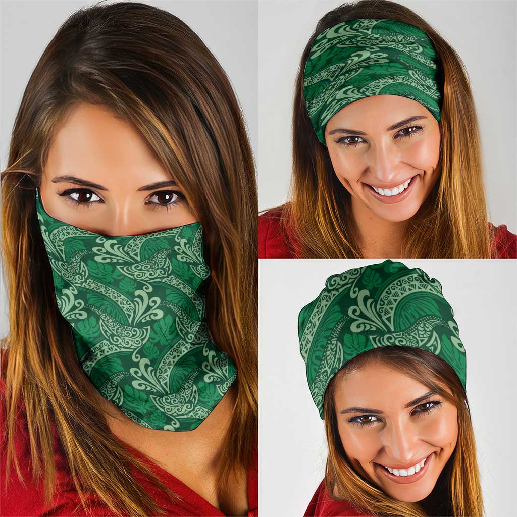 Forest Green Monstera Neck Gaiter Polynesian Tribal Pattern - Polynesian Pride