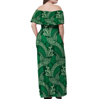 Forest Green Monstera Off Shoulder Maxi Dress Polynesian Tribal Pattern - Polynesian Pride