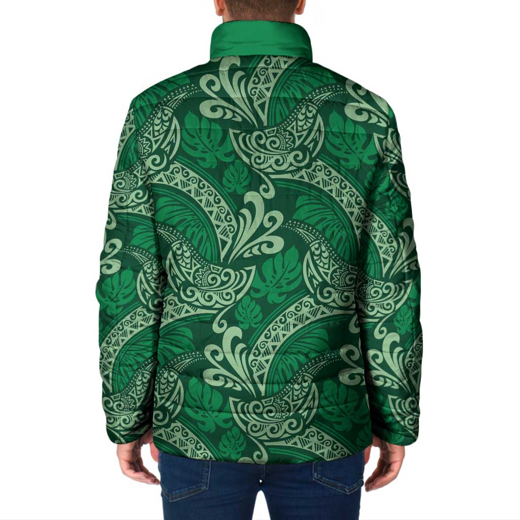 Forest Green Monstera Padded Jacket Polynesian Tribal Pattern LT01 - Polynesian Pride