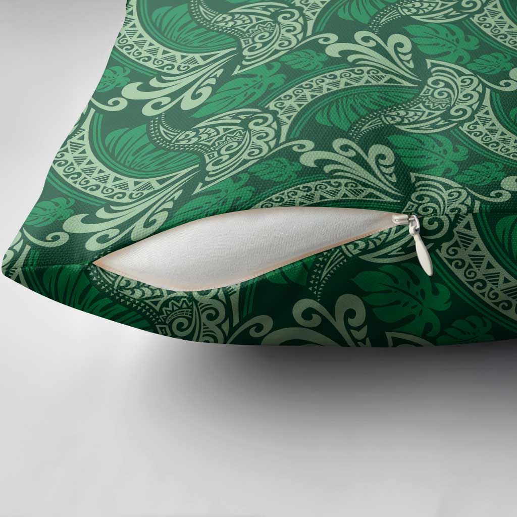 Forest Green Monstera Pillow Cover Polynesian Tribal Pattern - Polynesian Pride