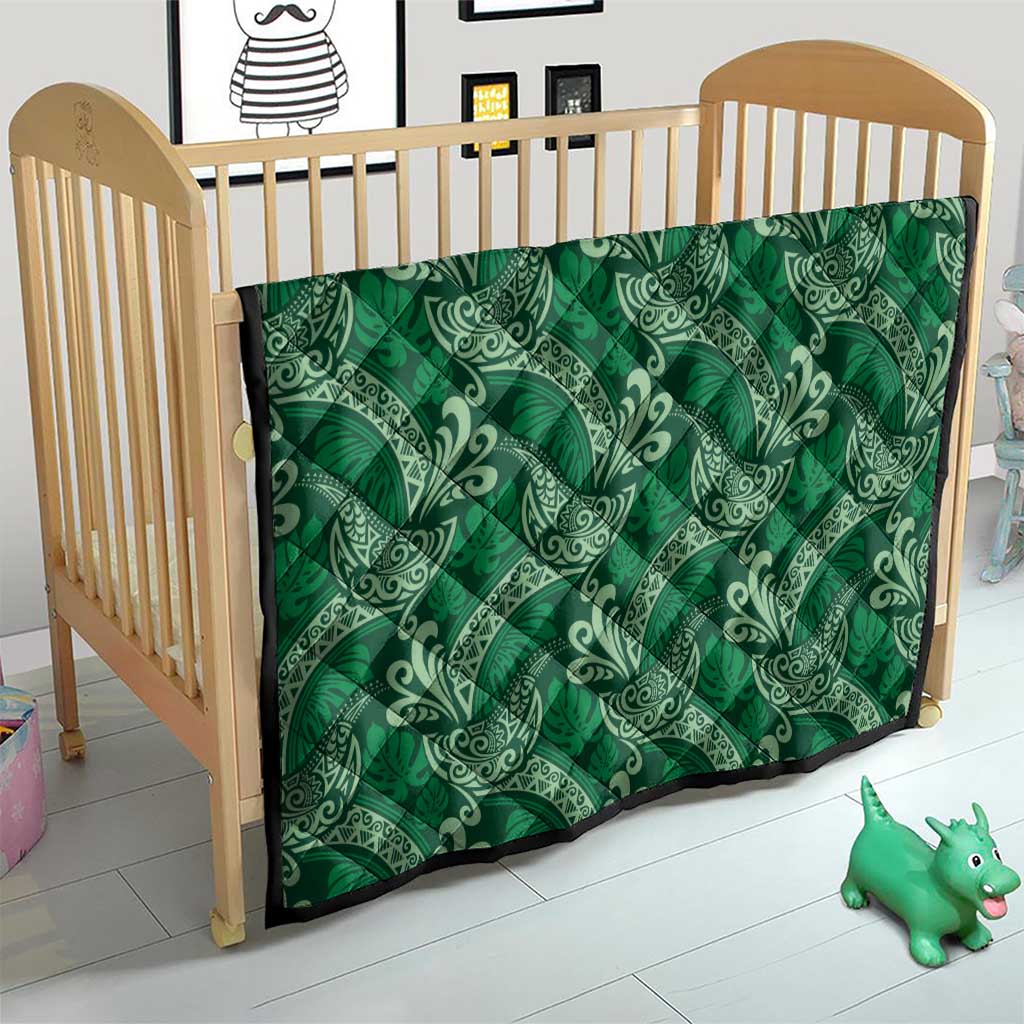 Forest Green Monstera Quilt Polynesian Tribal Pattern - Polynesian Pride