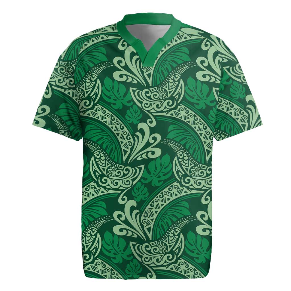 Forest Green Monstera Rugby Jersey Polynesian Tribal Pattern LT01 Green - Polynesian Pride