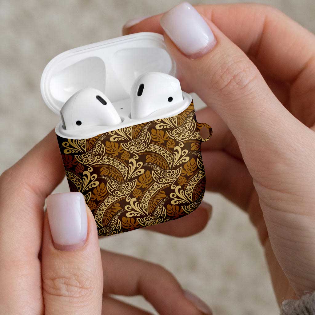 Brown Gold Monstera AirPods Case Polynesian Tribal Pattern - Polynesian Pride