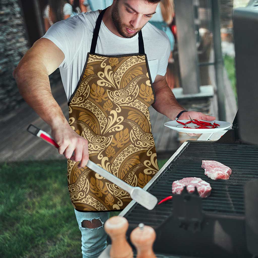 Brown Gold Monstera Apron Polynesian Tribal Pattern - Polynesian Pride