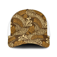 Brown Gold Monstera Baseball Net Cap Polynesian Tribal Pattern - Polynesian Pride