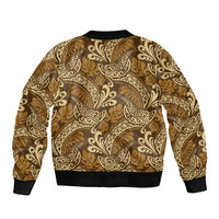 Brown Gold Monstera Bomber Jacket Polynesian Tribal Pattern - Polynesian Pride