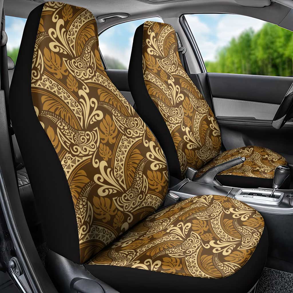 Brown Gold Monstera Car Seat Cover Polynesian Tribal Pattern LT01 - Polynesian Pride