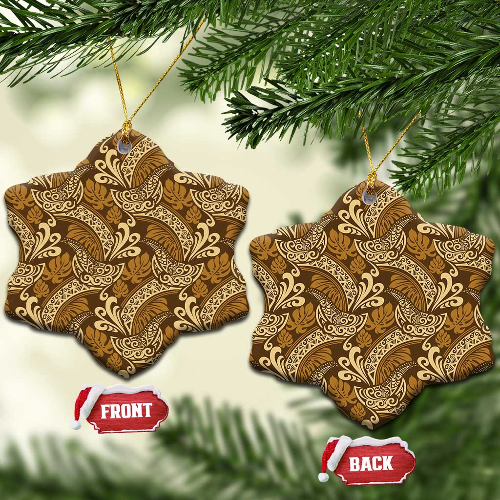 Brown Gold Monstera Ceramic Ornament Polynesian Tribal Pattern - Polynesian Pride