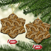 Brown Gold Monstera Ceramic Ornament Polynesian Tribal Pattern - Polynesian Pride