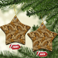 Brown Gold Monstera Ceramic Ornament Polynesian Tribal Pattern - Polynesian Pride